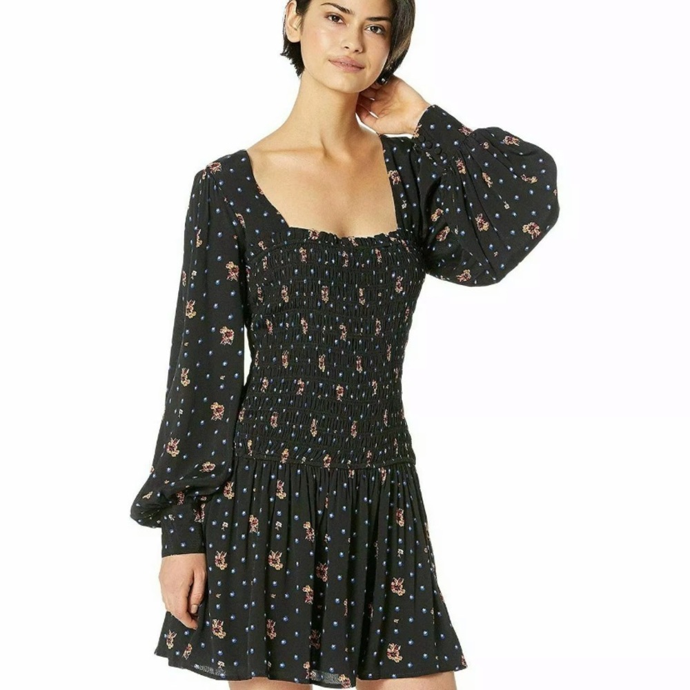 FREE PEOPLE BLACK BOHO MINI DRESS - Picture 2 of 10